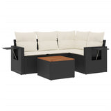 5 Piece Garden Sofa Set with Cushions Black Poly Rattan - Front View