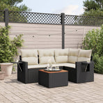 5 Piece Garden Sofa Set with Cushions Black Poly Rattan