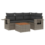 5 Piece Garden Sofa Set with Cushions Grey Poly Rattan - Front View