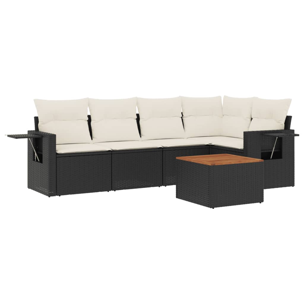 6 Piece Garden Sofa Set with Cushions Black Poly Rattan