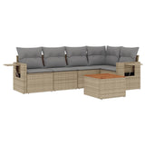 6 Piece Garden Sofa Set with Cushions Beige Poly Rattan - Front View