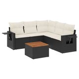 6 Piece Garden Sofa Set with Cushions Black Poly Rattan - Front View