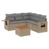 6 Piece Garden Sofa Set with Cushions Beige Poly Rattan - Front View