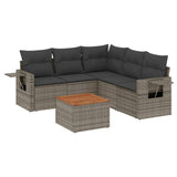 6 Piece Garden Sofa Set with Cushions Grey Poly Rattan - Front View