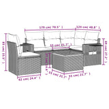 6 Piece Garden Sofa Set with Cushions Black Poly Rattan - Extra Image
