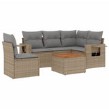 6 Piece Garden Sofa Set with Cushions Beige Poly Rattan - Front View