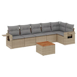 7 Piece Garden Sofa Set with Cushions Beige Poly Rattan - Front View