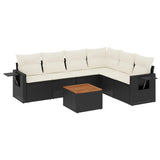 7 Piece Garden Sofa Set with Cushions Black Poly Rattan - Front View
