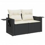 7 Piece Garden Sofa Set with Cushions Black Poly Rattan - 45-Degree Angle