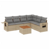 7 Piece Garden Sofa Set with Cushions Beige Poly Rattan - Front View