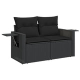 7 Piece Garden Sofa Set with Cushions Black Poly Rattan - Side View