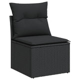 7 Piece Garden Sofa Set with Cushions Black Poly Rattan - 45-Degree Angle