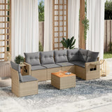 7 Piece Garden Sofa Set with Cushions Beige Poly Rattan