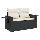8 Piece Garden Sofa Set with Cushions Black Poly Rattan - Rear View