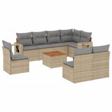 9 Piece Garden Sofa Set with Cushions Beige Poly Rattan - Front View