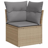 9 Piece Garden Sofa Set with Cushions Beige Poly Rattan - 45-Degree Angle