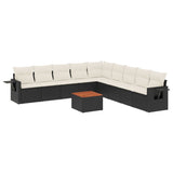 10 Piece Garden Sofa Set with Cushions Black Poly Rattan - Front View