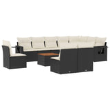 11 Piece Garden Sofa Set with Cushions Black Poly Rattan - Front View