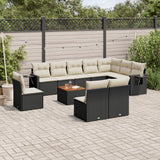 11 Piece Garden Sofa Set with Cushions Black Poly Rattan