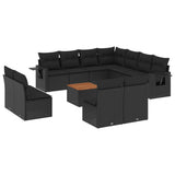 12 Piece Garden Sofa Set with Cushions Black Poly Rattan