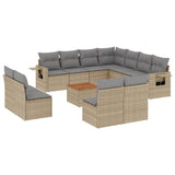 12 Piece Garden Sofa Set with Cushions Beige Poly Rattan - Front View