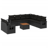 10 Piece Garden Sofa Set with Cushions Black Poly Rattan - Front View