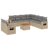 10 Piece Garden Sofa Set with Cushions Beige Poly Rattan - Front View