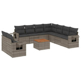10 Piece Garden Sofa Set with Cushions Grey Poly Rattan - Front View