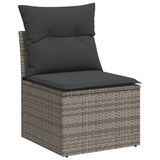 10 Piece Garden Sofa Set with Cushions Grey Poly Rattan - Side View