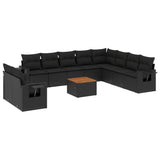 11 Piece Garden Sofa Set with Cushions Black Poly Rattan - Front View