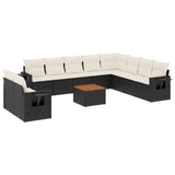 11 Piece Garden Sofa Set with Cushions Black Poly Rattan - Front View