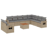 11 Piece Garden Sofa Set with Cushions Beige Poly Rattan - Front View