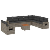 11 Piece Garden Sofa Set with Cushions Grey Poly Rattan - Front View