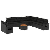 12 Piece Garden Sofa Set with Cushions Black Poly Rattan - Front View