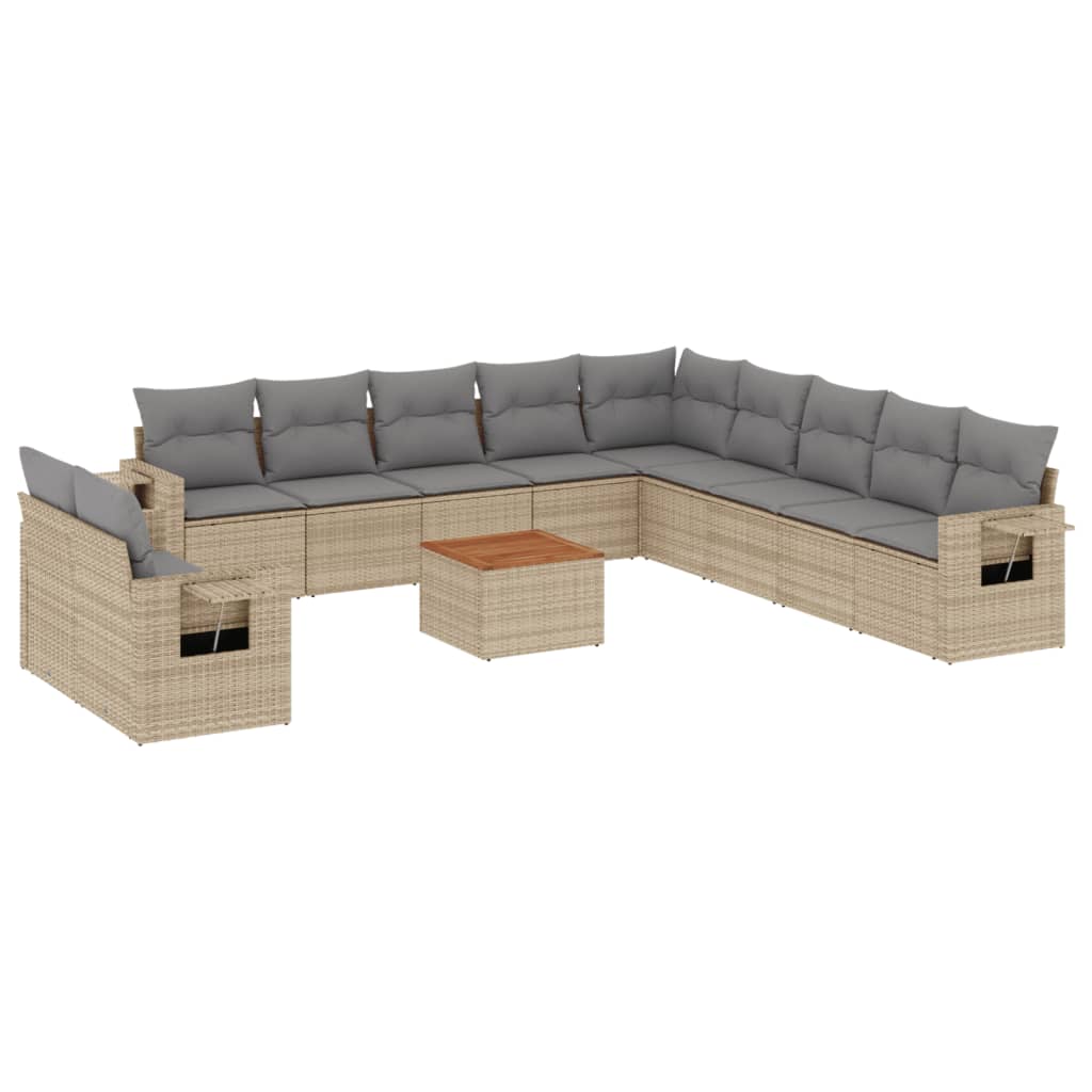 12 Piece Garden Sofa Set with Cushions Beige Poly Rattan