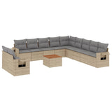 12 Piece Garden Sofa Set with Cushions Beige Poly Rattan - Front View