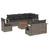 9 Piece Garden Sofa Set with Cushions Grey Poly Rattan - Front View