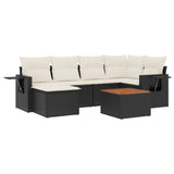 7 Piece Garden Sofa Set with Cushions Black Poly Rattan - Front View