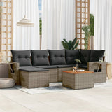 7 Piece Garden Sofa Set with Cushions Grey Poly Rattan