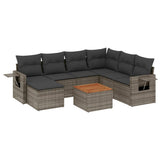 8 Piece Garden Sofa Set with Cushions Grey Poly Rattan - Front View