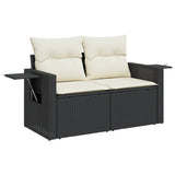 9 Piece Garden Sofa Set with Cushions Black Poly Rattan - 45-Degree Angle