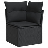 10 Piece Garden Sofa Set with Cushions Black Poly Rattan - Side View