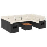 10 Piece Garden Sofa Set with Cushions Black Poly Rattan - Front View