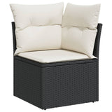 10 Piece Garden Sofa Set with Cushions Black Poly Rattan - Side View