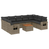 10 Piece Garden Sofa Set with Cushions Grey Poly Rattan - Front View