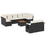 10 Piece Garden Sofa Set with Cushions Black Poly Rattan - Front View