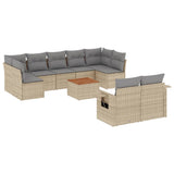 10 Piece Garden Sofa Set with Cushions Beige Poly Rattan - Front View