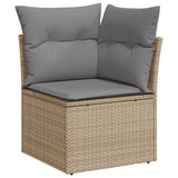 10 Piece Garden Sofa Set with Cushions Beige Poly Rattan - Side View