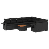 10 Piece Garden Sofa Set with Cushions Black Poly Rattan - Front View