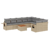 10 Piece Garden Sofa Set with Cushions Beige Poly Rattan - Front View